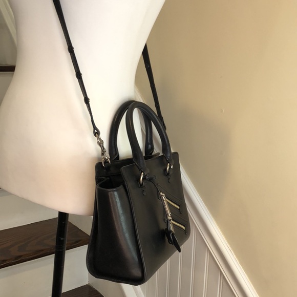 REBECCA MINKOFF Black Leather Two Top Handle Cross Body w Adjustable Strap - Picture 8 of 17